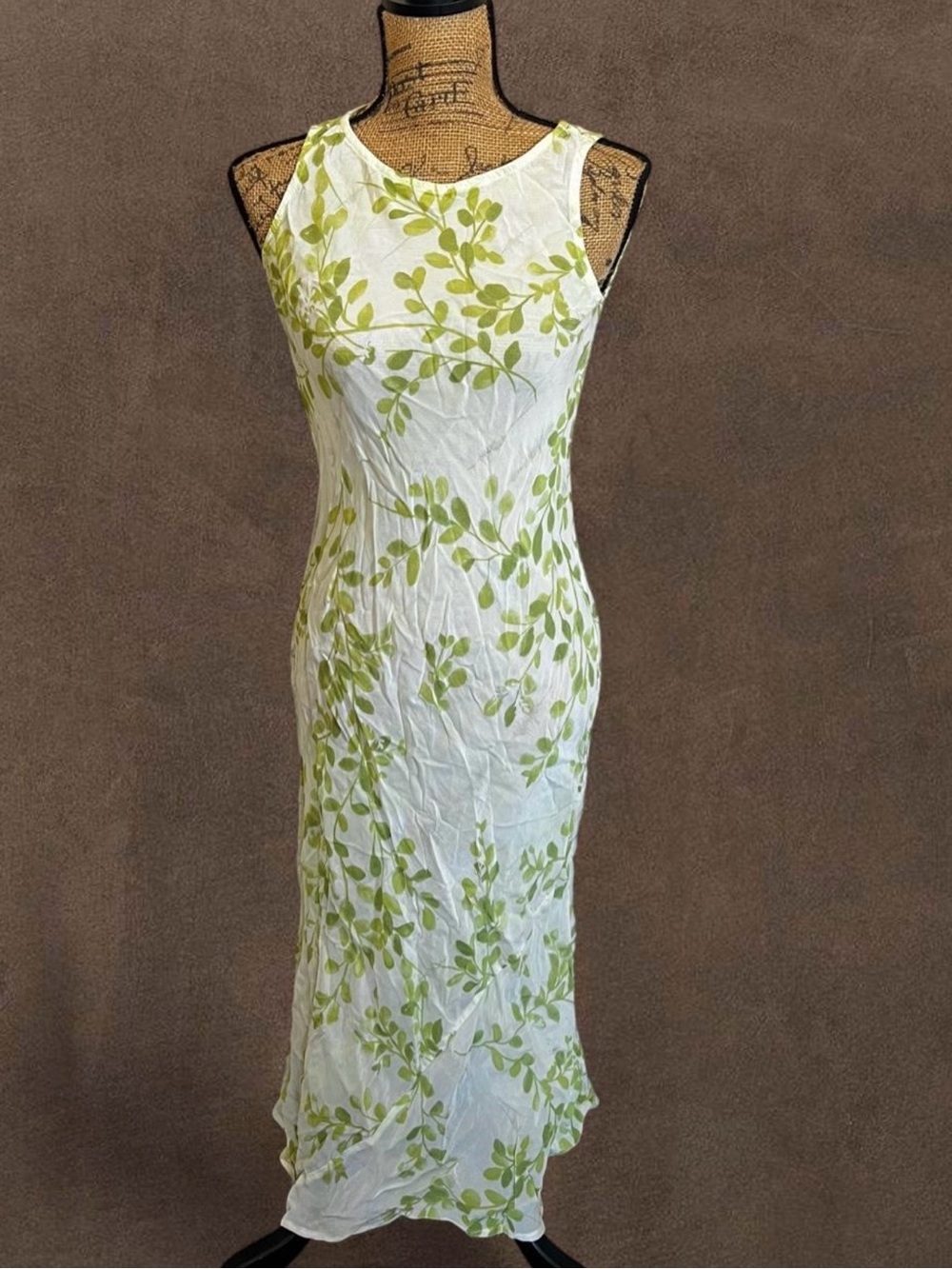 Carole Little White Maxi Dress with Light Green Leaf Print